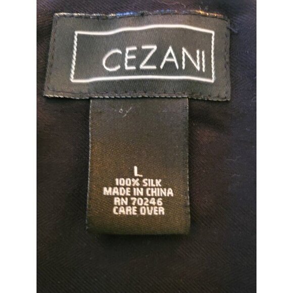 Cezani Mens Silk Button-Up Shirt With Contrast Stitching Size L Black - Picture 3 of 6